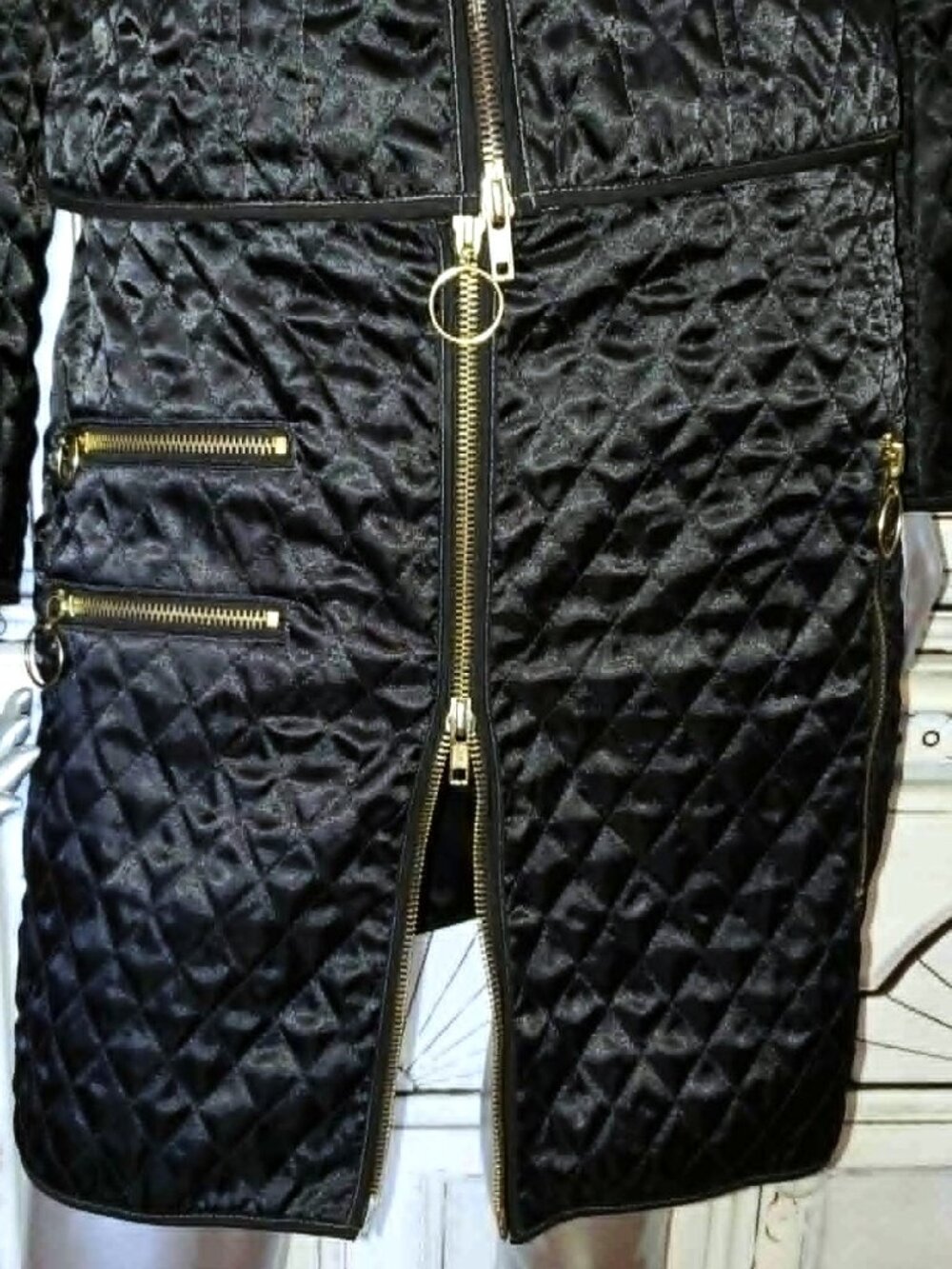 Vintage Betsey Johnson New York 90s Quilted Motorcycle Jacket / Vest Coat Skirt - Picture 14 of 16